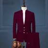 Thorndike Männer Anzug Chinesischen Stil Stehkragen Blazer Männlich Hochzeit Bräutigam Slim Fit Standerd Größe Set Smoking Jacke Hose 231229