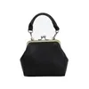 Bolsos Mj bolso Vintage para mujer, bolso con cierre de beso, bolsos con Clip de cuero Pu, bolso de hombro Retro para mujer, bolso de señora, Bolsas de mensajero de piel negras