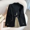 Kvinnors jackor rutig foder lapptäcke rockar fashionabla svart kostym jacka kvinnor 2023 höst koreansk chic långärmad casual femlae toppar