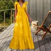 Casual Dresses Summer Sexy Deep V-Neck Solid Color Dress Prom Sleeveless Ruffle Patchwork Bow Tie Bohemian Long Wedding