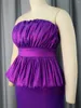 Casual Dresses Shiny Women Tube Top Purple Long Evening Party Dress Sexy Strapless Folds Ruffle Bodycon Slit African Female Cocktail Prom