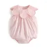 Rompers Royal Style Girls Smocked Dress Cute Doll Collar Kids Vest Vestidos Born Baby Lace Romper 2023姉妹服