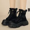 Bottes de Combat à plateforme kaki Style Punk pour femmes, bottines épaisses antidérapantes, fond épais, armée, automne hiver 2023