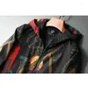 Jaquetas masculinas 2023 primavera e outono boutique moda impressão bordado casual jaqueta com capuz fino casaco masculino preto
