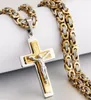 Religiösa män rostfritt stål Crucifix Cross Pendant Halsband Tunga byzantinska kedjehalsband Jesus Kristus Helig smycken gåvor Q1125812269