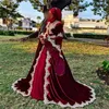 Vestido de casamento marroquino tradicional borgonha com apliques de ouro veludo muçulmano árabe dubai vestidos de noiva manga comprida vestido de noiva indiano abaya 2024 robe de mariage