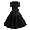 Casual Dresses Sexig stilklänning 1950-talet Rockabilly Retro A-Line Midi med fyrkantig hals Big Hem-knappdekor för kvinnor