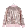 Jungen und Mädchen Frühling Herbst Baby Mädchen Bling Sparklk Reißverschluss Rippbündchen Langarm Baseball Rosa Gold Pailletten Mantel 231228