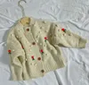 Roupas infantis meninas suéter cereja lã bola cardigan jaqueta de malha 231228