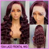 Sale Price Malaysian Peruvian Indian Brazilian Burgundy Wine Red Body Wave 13x4 Transparent Lace Frontal Wig 22 Inch 100% Raw Virgin Remy Human Hair