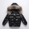 Winter Kids Boys Down Jackets Patched Real Fur Hoodie Shiny Thick Parka Warm Waterproof Stretch Children Boys Outerwear 231228