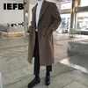 Iefb casaco masculino de lã, outono inverno, comprimento médio, preto, coreano, grosso, manga comprida, jaquetas trespassadas 231228