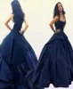 Immagine reale Abito da ballo blu navy profondo Abito da ballo Robe De Soiree Sexy senza spalline Pieghe Abito da sera Abito da festa su misura2357513