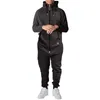 Men's Tracksuits Mens Solid Zip Up Jumpsuit Ovesized Hooded Turtleneck Tracksuit Onesie Spring Large Size Overalls Jogger Hoodie Adult