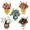 Decorative Flowers Artificial Flower Carnation Rose Chrysanthemum Design Ceramic Potted Silk Cloth Home Room Decoration Furnishing Articles