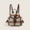 أكياس مدرسية Kuroyabu Vintage Maillard Style Plaid Backpack Backdible Women Bag Bag Nichae Fashion Brand Small Schoolsbag