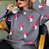 Women's Sweaters 1Pc Cartoon Mushroom Sweater Autumn Winter Jacquard Knit Pullover Fashion Long Sleeve Loose Jumpers Clothing