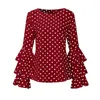 Kvinnors blusar 2023 Fashion Chiffon Shirt Polka Dot Print Blus rund nacke ruffle Bell Sleeve Loose lady casual tops tunics