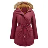 Women's Trench Coats Parkas Women Hooded Fur Collar Drawstring Tight High Waist Parka Zipper Outerwear Casual Thick Warm Jackets Winter