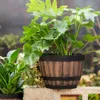Succulent Plants Bonsai Flower Pot Faux Wooden Planter Retro Outdoor Plastic Barrel Imitation Planting Pots Imitated Creative 231228