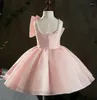 Robes fille Sling Aline sans manches perle Bow robe de soirée pour enfants filles anniversaire mariage rose blanc bébé