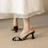 Geklede Schoenen Sandalen 2023 Dames Kleurencombinatie Holle Baotou Romeinse Hoge Hakken Ontwerp Gevoel Voor Klein Temperament Socialite