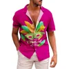 Chemises décontractées pour hommes 3D Carnaval Impression numérique Personnalité Revers Mode Court Street Wear Blouse Tops Flower Art