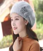 Berets Women Beret Angora Knit Hat Winter Warm Headwear Flower Casual Soft Double Layers Thermal Snow Outdoor Accessory9619483