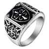 Mode Or Couleur Fleur De Lis Bouclier Bague Pour Hommes Couleur Argent Croix Crête Chevalière En Acier Inoxydable Biker Bijoux Taille 7-1263S