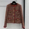 Europa en de Verenigde Staten dames 2024 Winter Nieuwe lange mouw met één borsten met een gesplitste fluwelen Webbing -mode The Tweed Jacket