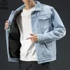 Men Light Blue Winter Jean Jackets Outerwear Warm Denim Coats Large Size Wool Liner Thicker Size4XL 231228