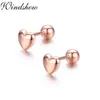 Söt 925 Sterling Silver Rose Gold Color Peach Love Heart Back Back Studörhängen för kvinnliga flickor Toddlers Kids Jewelry Aretes300f