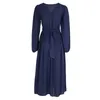 Casual Dresses Spring Long Sleeves Wrap Sexy V Neck Elegant Solid Color Lantern Dress 2023 Wedding Bridesmaid Guest Gowns