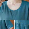 Women's Blouses Summer Shirt Women 4XL Big Size Round Neck Loose Tunic Tops Type Ladies Embroidery T-shirt 2023