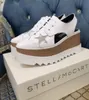 Sandálias femininas de couro de vaca branco estrela prateada Stella Mccartney plataforma sapatos femininos cunha