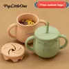 Cartoon Cute Silicone Straw Cup Children's Drinking Cup Snack Cup 2-i-1 Food Storage Box med handtag Feed Water Cup BPA gratis 231229