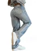 Kvinnors jeans Kvinna Låg midja tie färgning av streetkläder tvättade silverfärg rak ben denim byxor