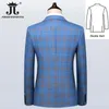 S5XL Blazer Vest Pants Luxury Highend Brand Mens Slim Formal Business Blue Plaid Suit 3del Brudgum Wedding Dress Party Tuxedo 231229