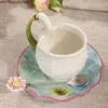 Muggar Creative Animal Ceramic Cup med tefatsked Flower Te Cups Kaffe och set Mug Exquisite Water Gift