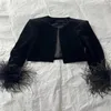 Women's Jackets 2023 Autumn Black Velvet Short Coat With Spliced Feather