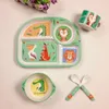 Cartoon Bamboo Fiber Baby Feeding Plate Children Tableware Tray Dish Bowl Fork Spoon Cup Food Training Dinnerware Set Kids Gift 231229