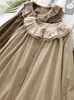 Sukienki zwykłe Mori vintage potargana okrągła szyjka sukienka Elegancka luźna koszula z latarnią