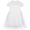 Girl Dresses Elegant Girls Princess Dress Summer 2023 Kids Short Sleeve White Pink Lace For Big Evening Party Clothing5-12Year