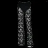 Women's Pants Fashion Style Long Product Sexy All-Matching Lace See-through Patchwork Straight-Leg Show Leg Temptation Black