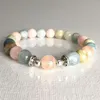 MG0817 Bracciale genuino con morganite da 8 mm Bracciale Chakra del cuore Portafortuna per le donne Bracciale gemma curativo Dainty Yoga Mala Bracciale2347