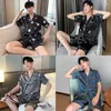 Mäns Sleepwear Shorts Loungewear Set Pyjama Wear Mujer Men Summer Man Silk Sleep Two-Piece Large Set Pijamas Pyjamas