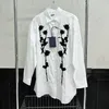 Camisa informal bordada para mujer, camisa con botones de solapa larga, chaqueta camisera de manga larga de lujo a la moda