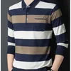 Autumn Winter Polo Men's Clothing Loose Striped Long Sleeve Tees Turndown Collar Shirt Business Casual Fashion Pockets Tops 231228