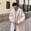 Winter Lange Trenchcoat Männer Koreanische Mode Feste Woll Techwear Lose Beiläufige Outwear 2023 Streetwear Mäntel 231228