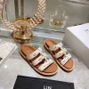 Moda Bliper Brown Sandale Designer vintage Mule Summer Loafer Woman Sandal Leather Sliders Sliders de luxo Sapatos casuais